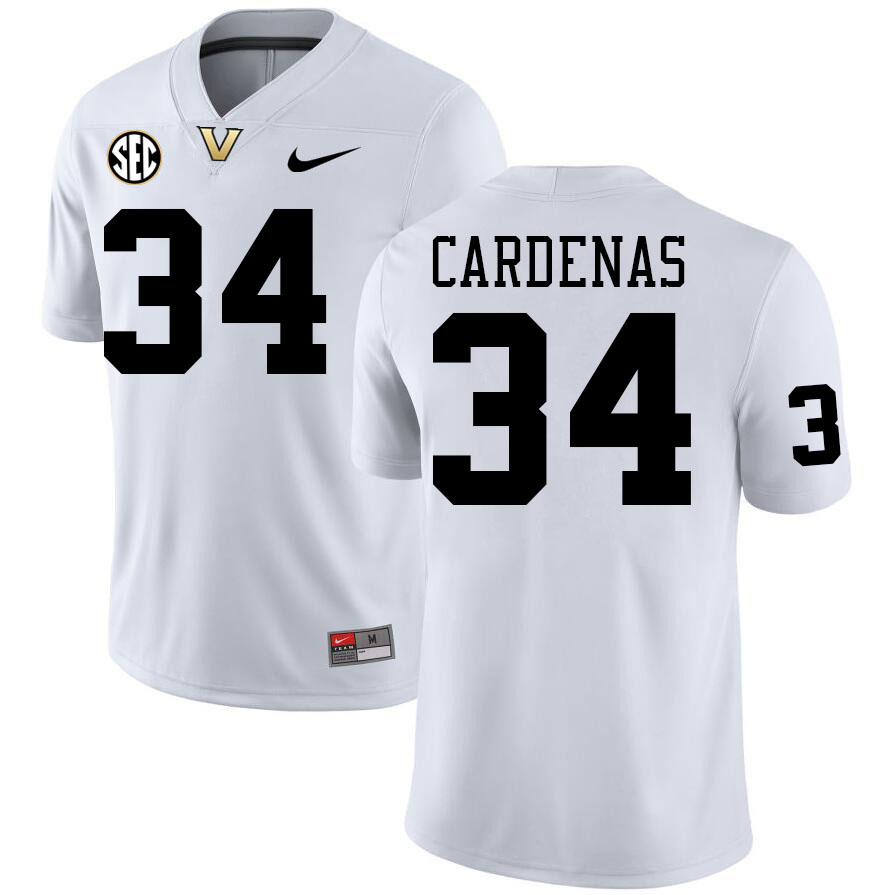 Vanderbilt Commodores #34 Johann Cardenas College Football Jerseys Stitched-White